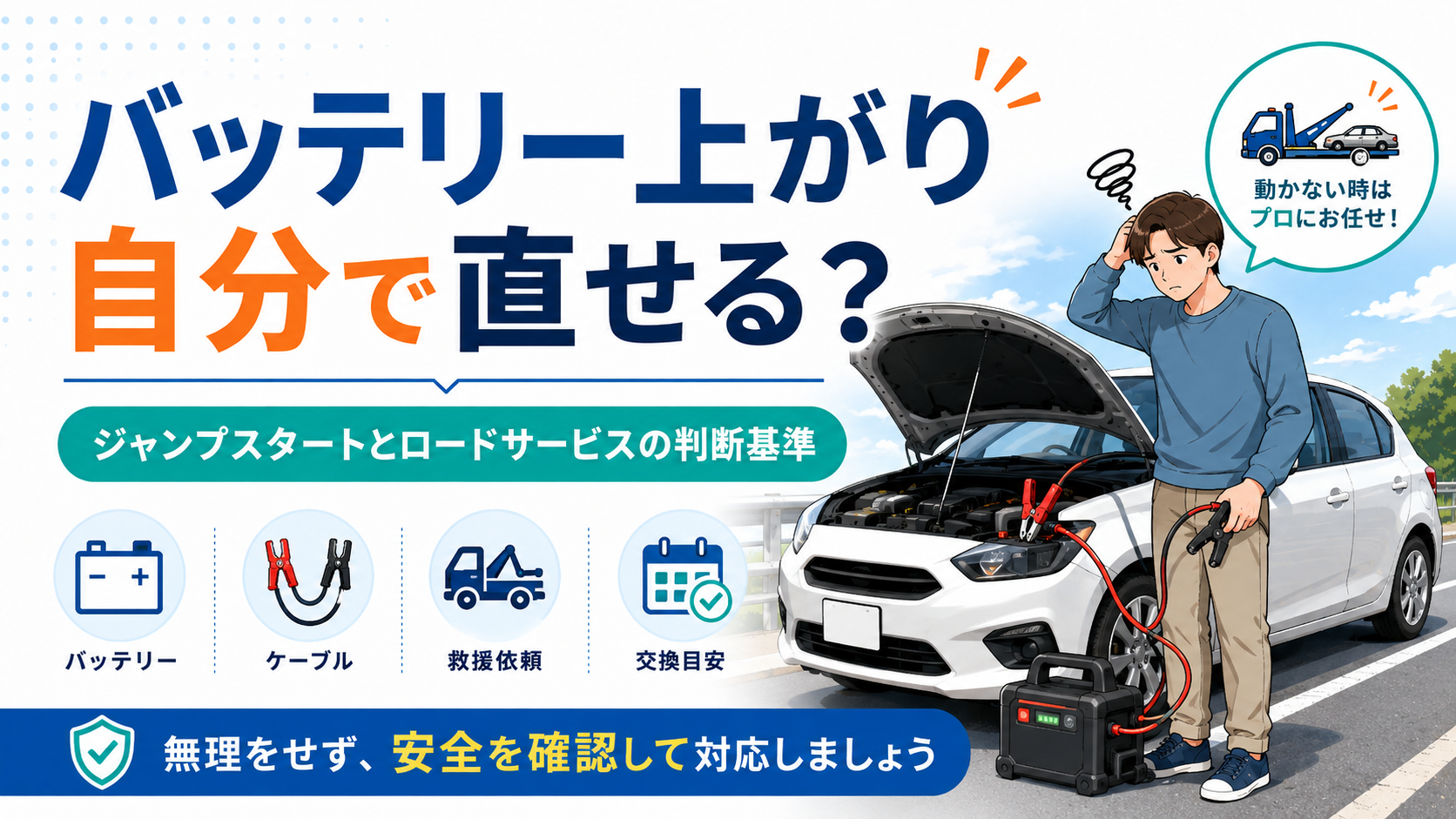 バッテリー上がりは自分で直せる？ジャンプスタートとロードサービスの